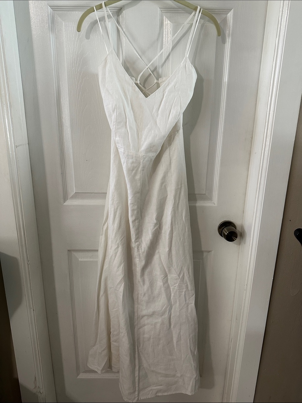 A New Day White Lace-Up Back Maxi Dress Linen Whjte